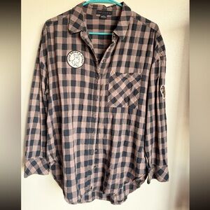Sanctuary Custom Plaid Button-Up Shirt w/patches